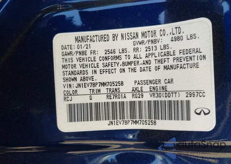 2021 Infiniti Q50 Luxe z USA, uszkodzony, nr VIN JN1EV7BP7MM705258